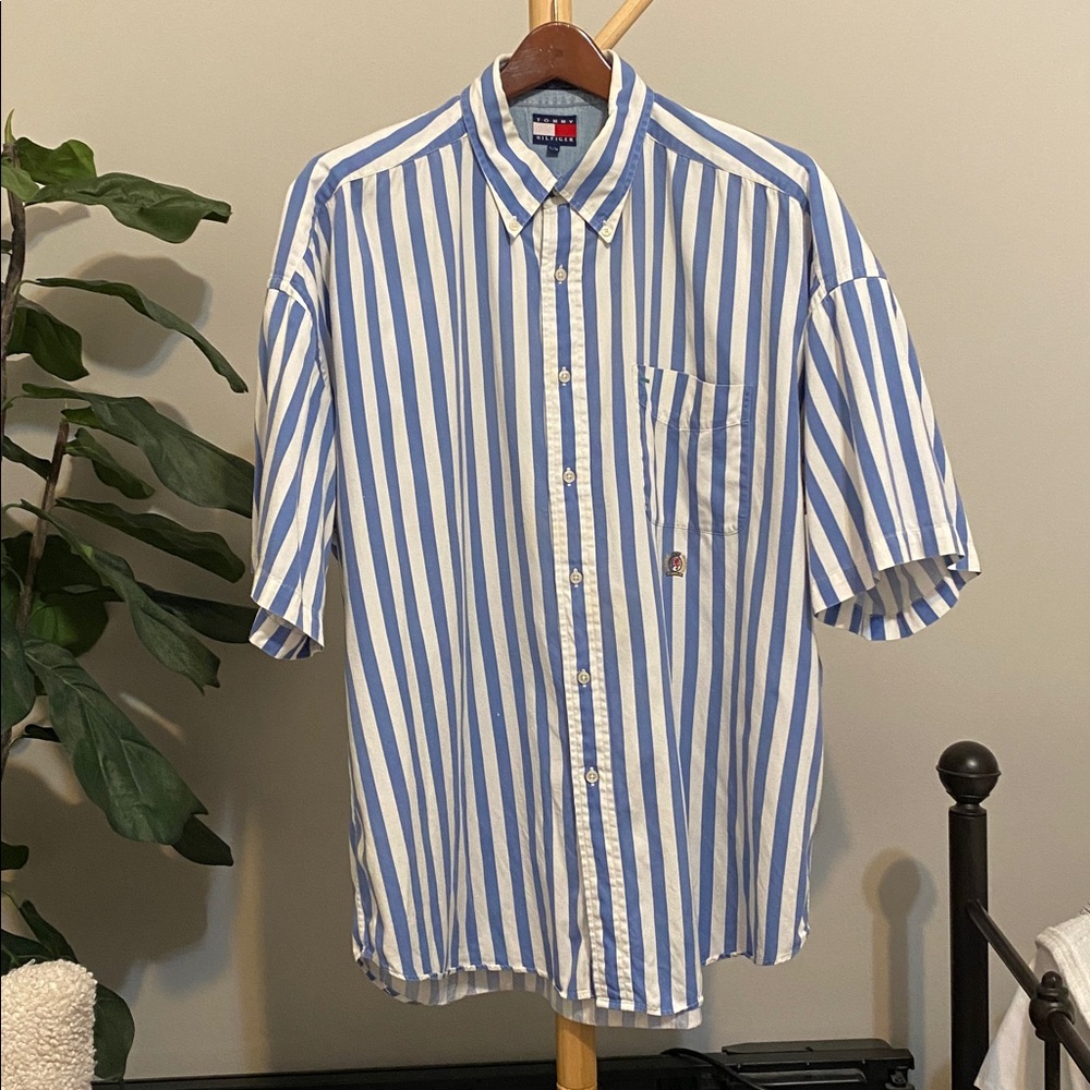 Vintage Tommy Hilfiger Cotton Blue and White Striped Shirt